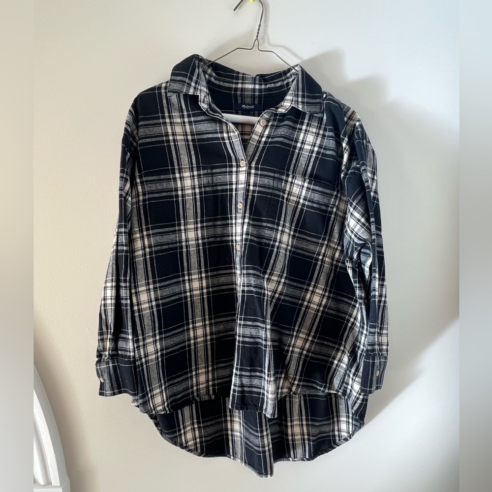 Madewell Black and Cream Plaid Shirt